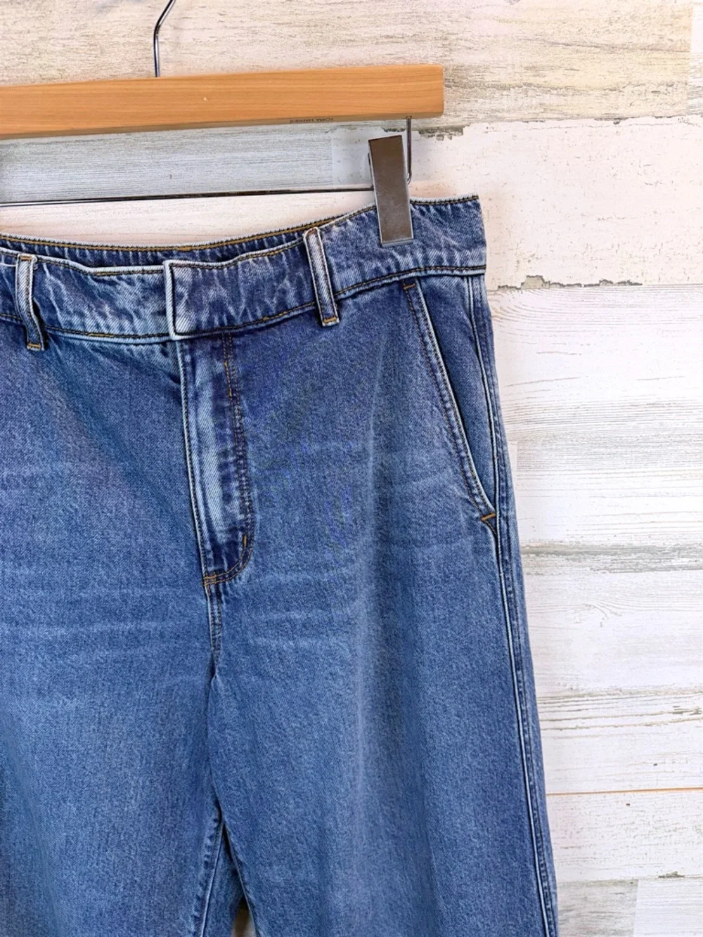 LOFT Wide Leg Jeans High Rise Trouser Denim Sz 8 Y2K Coastal Chic Casual - Picture 8 of 13